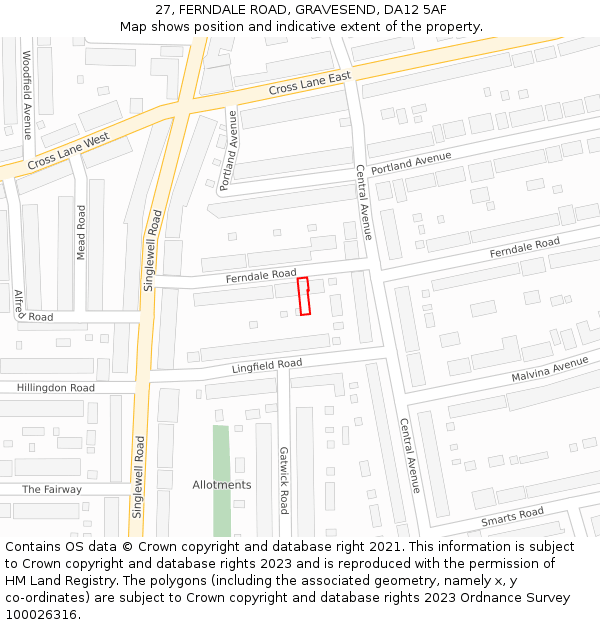 27, FERNDALE ROAD, GRAVESEND, DA12 5AF: Location map and indicative extent of plot