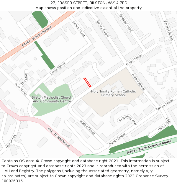 27, FRASER STREET, BILSTON, WV14 7PD: Location map and indicative extent of plot