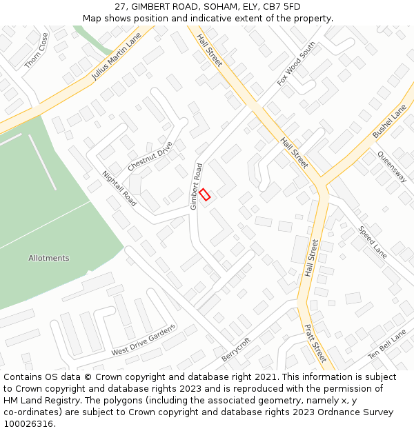 27, GIMBERT ROAD, SOHAM, ELY, CB7 5FD: Location map and indicative extent of plot