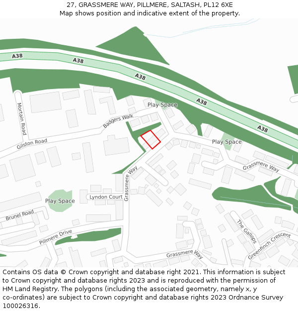 27, GRASSMERE WAY, PILLMERE, SALTASH, PL12 6XE: Location map and indicative extent of plot