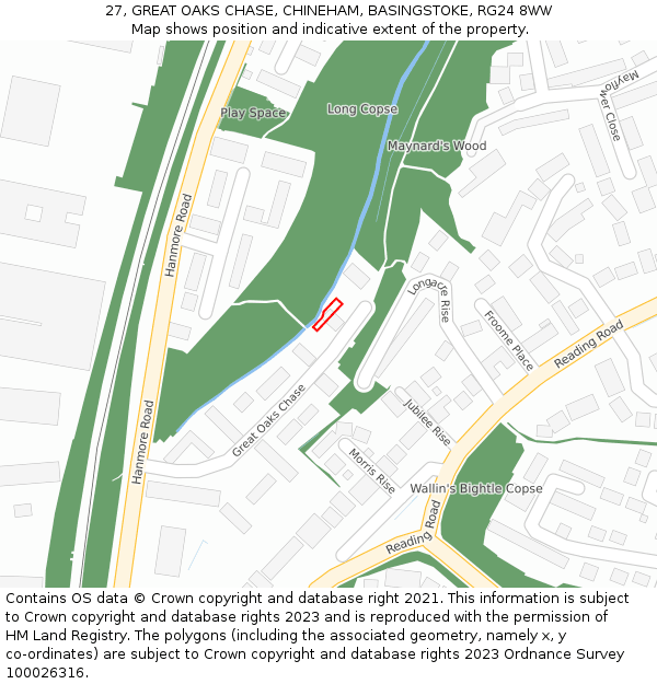 27, GREAT OAKS CHASE, CHINEHAM, BASINGSTOKE, RG24 8WW: Location map and indicative extent of plot