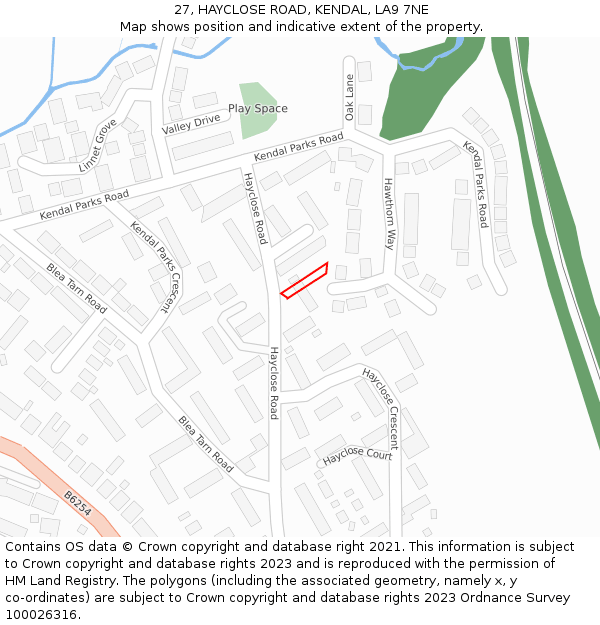 27, HAYCLOSE ROAD, KENDAL, LA9 7NE: Location map and indicative extent of plot