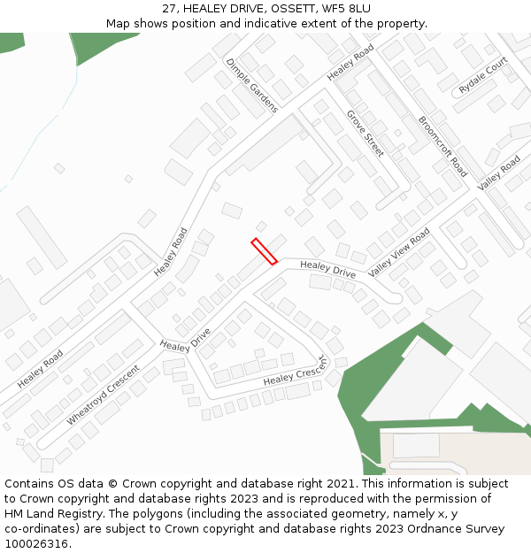 27, HEALEY DRIVE, OSSETT, WF5 8LU: Location map and indicative extent of plot