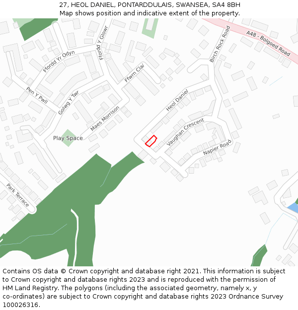 27, HEOL DANIEL, PONTARDDULAIS, SWANSEA, SA4 8BH: Location map and indicative extent of plot
