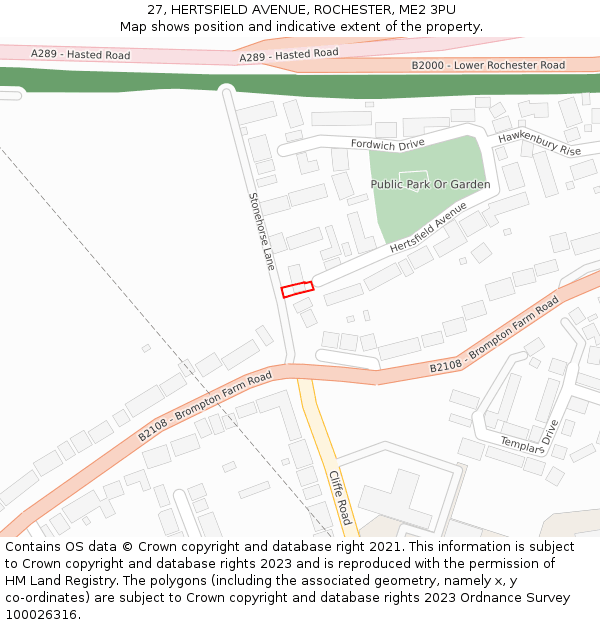 27, HERTSFIELD AVENUE, ROCHESTER, ME2 3PU: Location map and indicative extent of plot