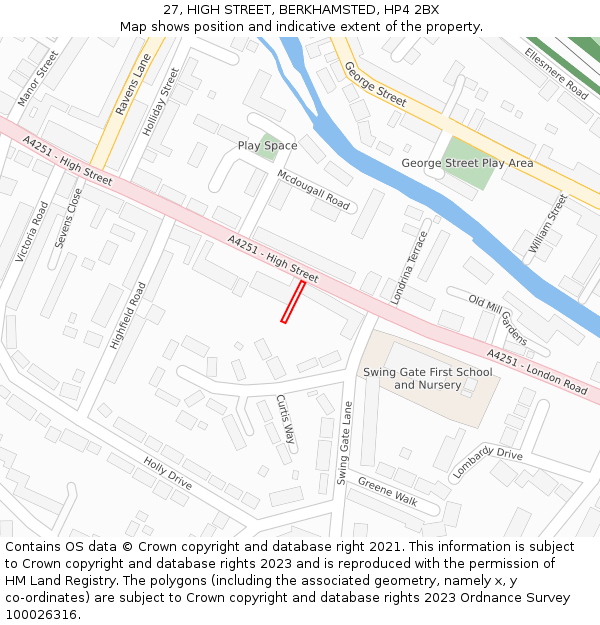27, HIGH STREET, BERKHAMSTED, HP4 2BX: Location map and indicative extent of plot