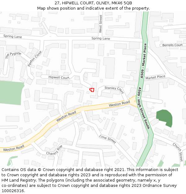 27, HIPWELL COURT, OLNEY, MK46 5QB: Location map and indicative extent of plot