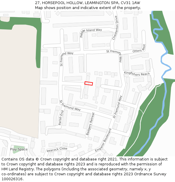 27, HORSEPOOL HOLLOW, LEAMINGTON SPA, CV31 1AW: Location map and indicative extent of plot