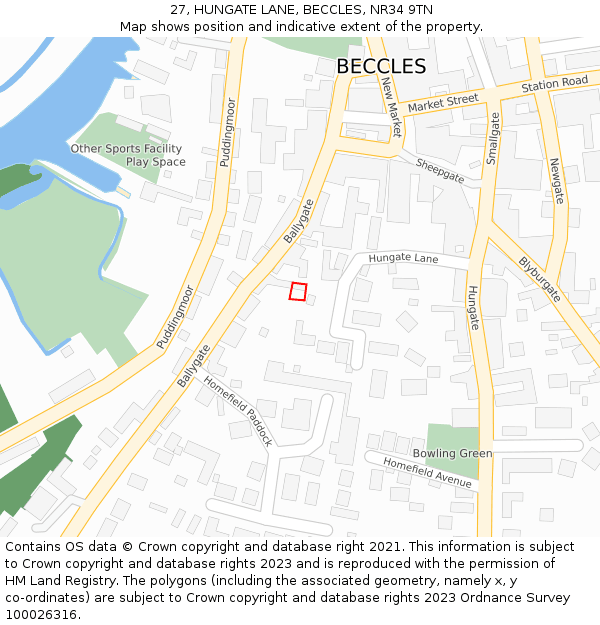 27, HUNGATE LANE, BECCLES, NR34 9TN: Location map and indicative extent of plot