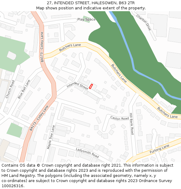 27, INTENDED STREET, HALESOWEN, B63 2TR: Location map and indicative extent of plot