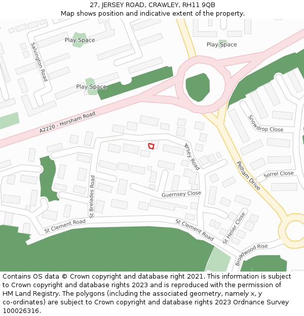 27, JERSEY ROAD, CRAWLEY, RH11 9QB: Location map and indicative extent of plot