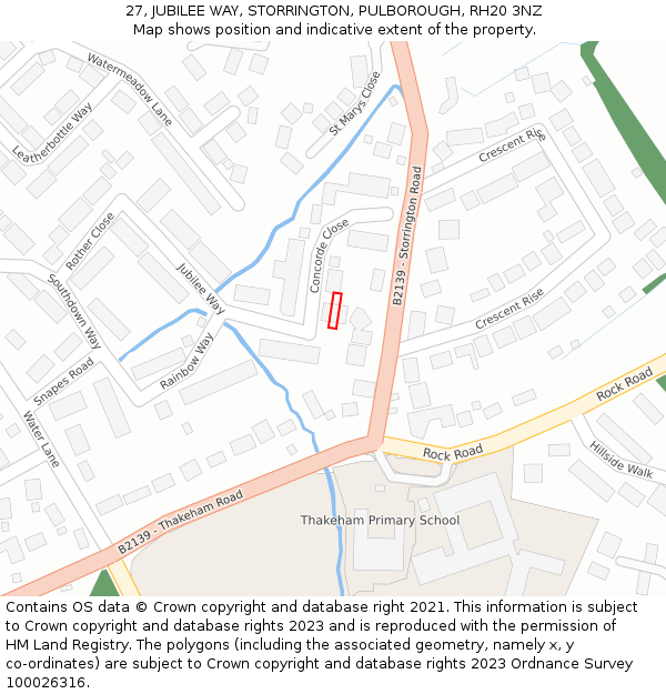 27, JUBILEE WAY, STORRINGTON, PULBOROUGH, RH20 3NZ: Location map and indicative extent of plot