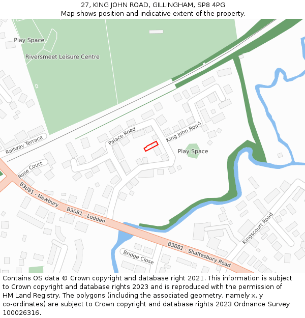 27, KING JOHN ROAD, GILLINGHAM, SP8 4PG: Location map and indicative extent of plot