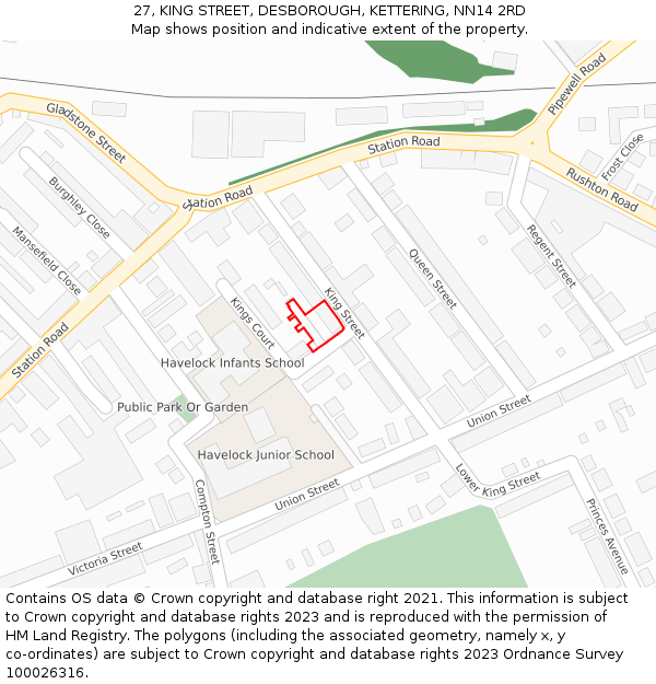 27, KING STREET, DESBOROUGH, KETTERING, NN14 2RD: Location map and indicative extent of plot