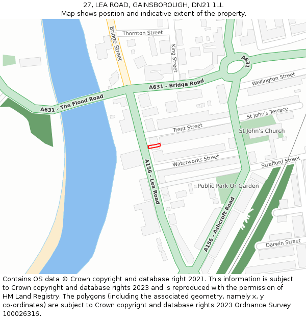 27, LEA ROAD, GAINSBOROUGH, DN21 1LL: Location map and indicative extent of plot