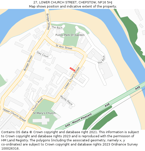27, LOWER CHURCH STREET, CHEPSTOW, NP16 5HJ: Location map and indicative extent of plot
