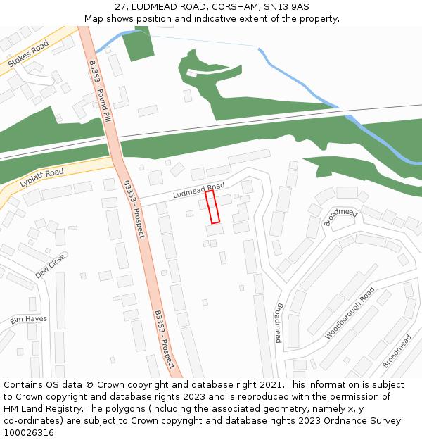27, LUDMEAD ROAD, CORSHAM, SN13 9AS: Location map and indicative extent of plot
