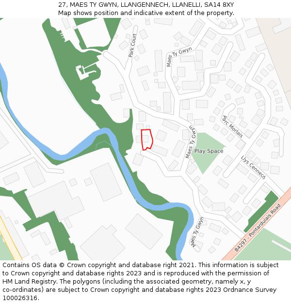 27, MAES TY GWYN, LLANGENNECH, LLANELLI, SA14 8XY: Location map and indicative extent of plot