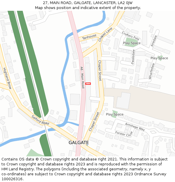27, MAIN ROAD, GALGATE, LANCASTER, LA2 0JW: Location map and indicative extent of plot