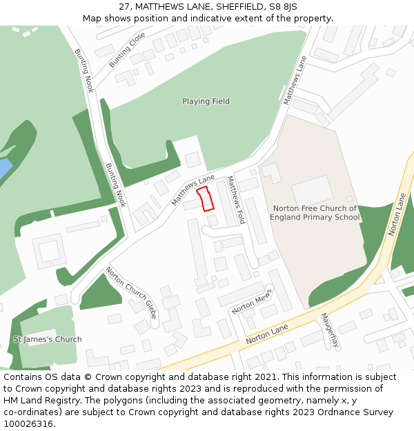 27, MATTHEWS LANE, SHEFFIELD, S8 8JS: Location map and indicative extent of plot