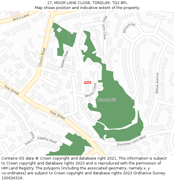 27, MOOR LANE CLOSE, TORQUAY, TQ2 8PL: Location map and indicative extent of plot