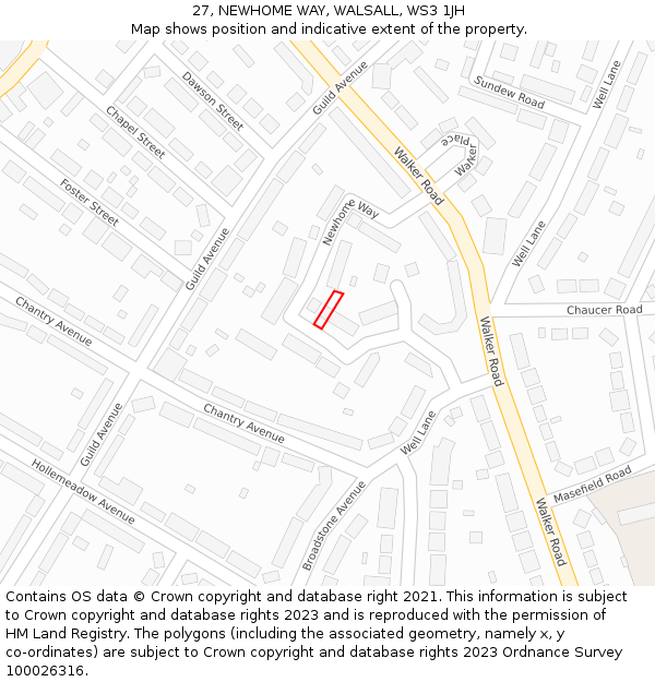 27, NEWHOME WAY, WALSALL, WS3 1JH: Location map and indicative extent of plot