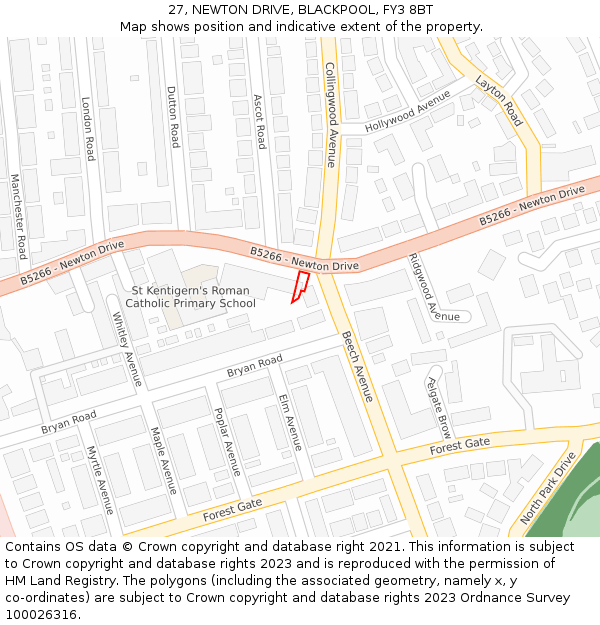 27, NEWTON DRIVE, BLACKPOOL, FY3 8BT: Location map and indicative extent of plot