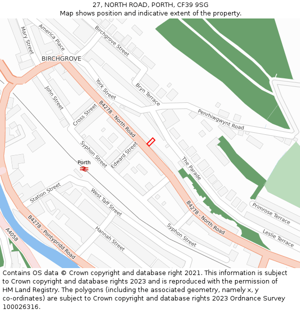27, NORTH ROAD, PORTH, CF39 9SG: Location map and indicative extent of plot