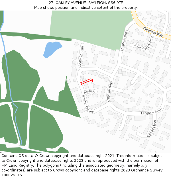 27, OAKLEY AVENUE, RAYLEIGH, SS6 9TE: Location map and indicative extent of plot