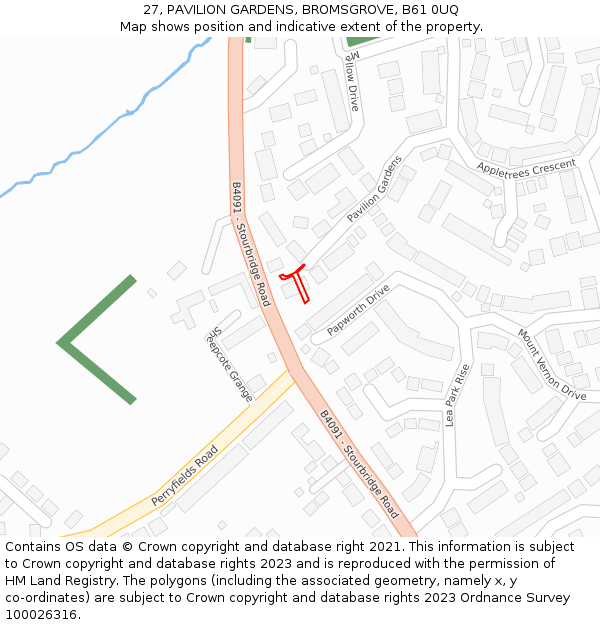 27, PAVILION GARDENS, BROMSGROVE, B61 0UQ: Location map and indicative extent of plot