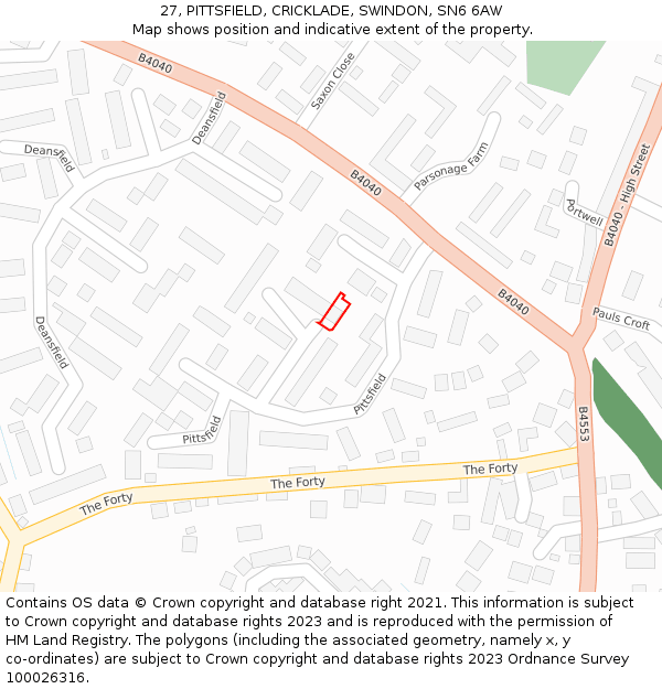 27, PITTSFIELD, CRICKLADE, SWINDON, SN6 6AW: Location map and indicative extent of plot