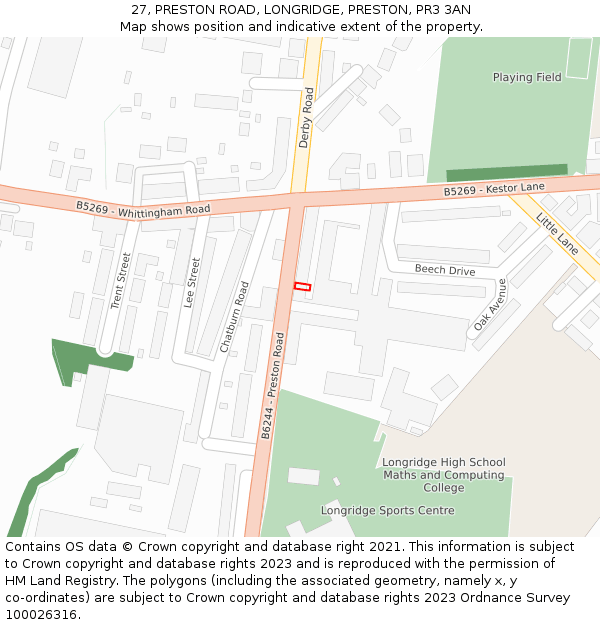 27, PRESTON ROAD, LONGRIDGE, PRESTON, PR3 3AN: Location map and indicative extent of plot