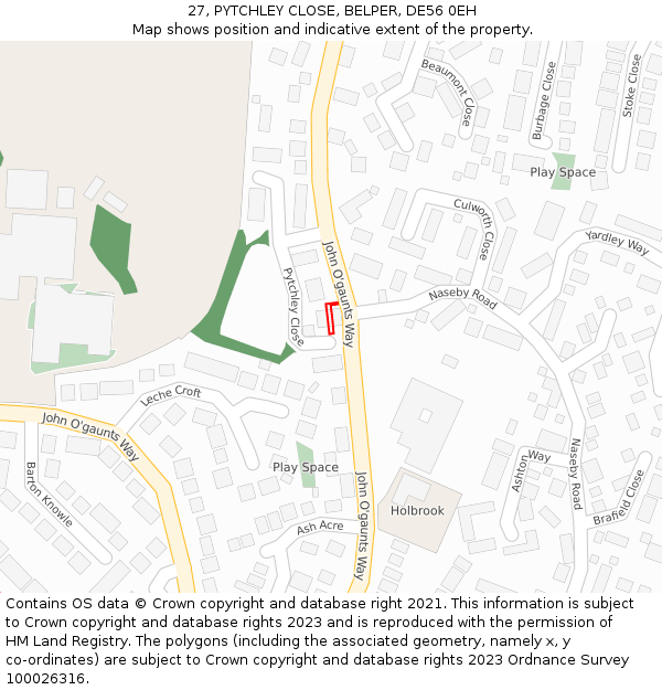 27, PYTCHLEY CLOSE, BELPER, DE56 0EH: Location map and indicative extent of plot