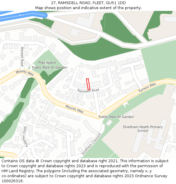 27, RAMSDELL ROAD, FLEET, GU51 1DD: Location map and indicative extent of plot