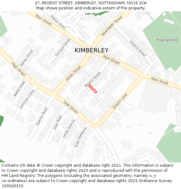 27, REGENT STREET, KIMBERLEY, NOTTINGHAM, NG16 2LW: Location map and indicative extent of plot