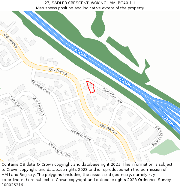27, SADLER CRESCENT, WOKINGHAM, RG40 1LL: Location map and indicative extent of plot