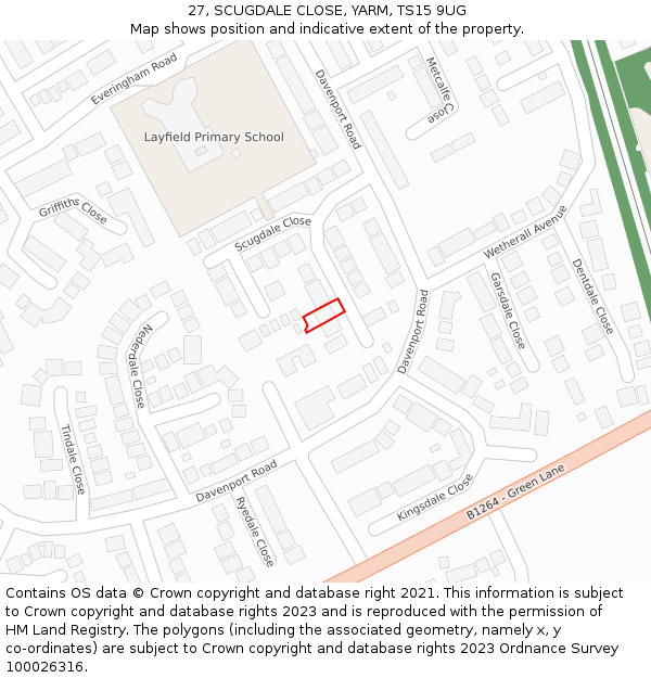 27, SCUGDALE CLOSE, YARM, TS15 9UG: Location map and indicative extent of plot