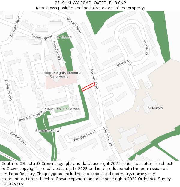 27, SILKHAM ROAD, OXTED, RH8 0NP: Location map and indicative extent of plot