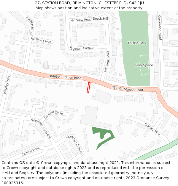 27, STATION ROAD, BRIMINGTON, CHESTERFIELD, S43 1JU: Location map and indicative extent of plot