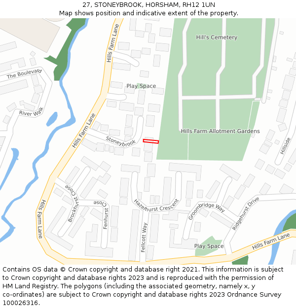 27, STONEYBROOK, HORSHAM, RH12 1UN: Location map and indicative extent of plot