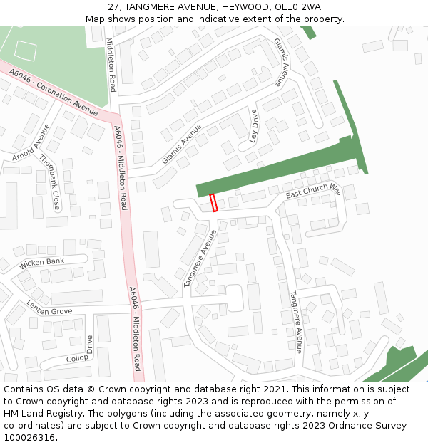 27, TANGMERE AVENUE, HEYWOOD, OL10 2WA: Location map and indicative extent of plot