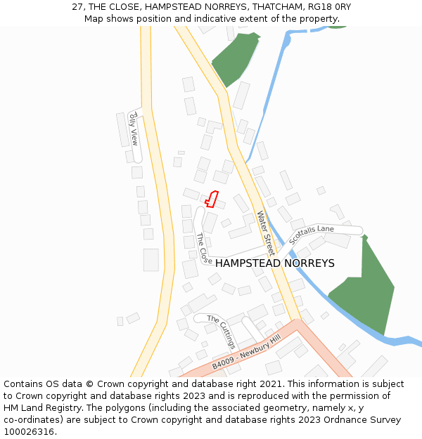 27, THE CLOSE, HAMPSTEAD NORREYS, THATCHAM, RG18 0RY: Location map and indicative extent of plot