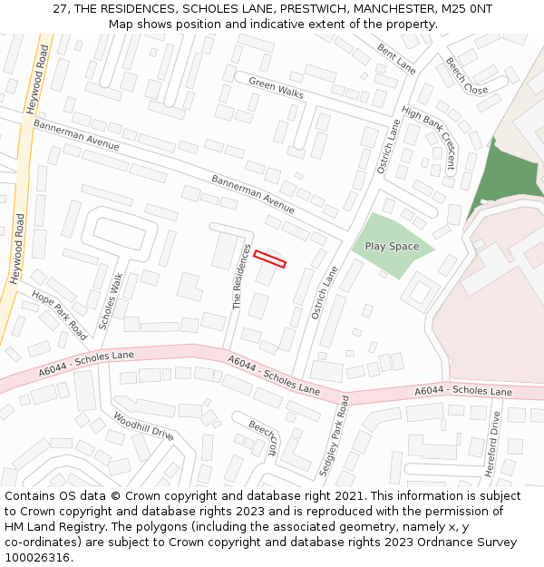 27, THE RESIDENCES, SCHOLES LANE, PRESTWICH, MANCHESTER, M25 0NT: Location map and indicative extent of plot