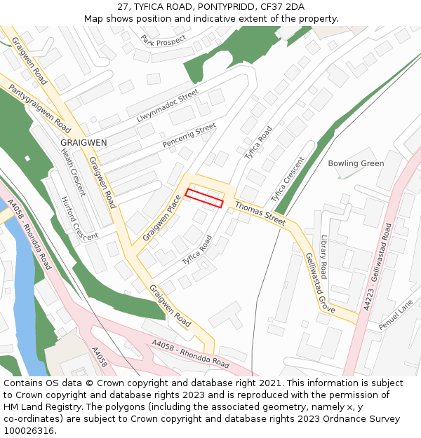27, TYFICA ROAD, PONTYPRIDD, CF37 2DA: Location map and indicative extent of plot