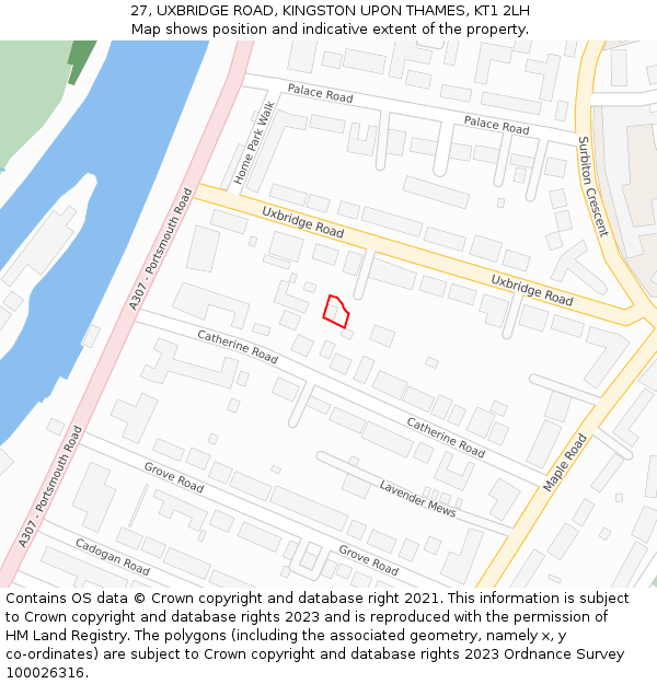 27, UXBRIDGE ROAD, KINGSTON UPON THAMES, KT1 2LH: Location map and indicative extent of plot