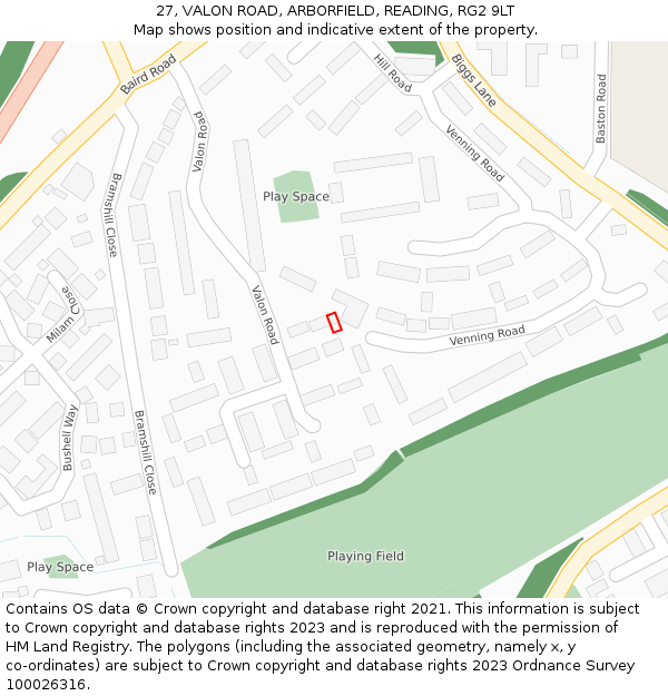 27, VALON ROAD, ARBORFIELD, READING, RG2 9LT: Location map and indicative extent of plot