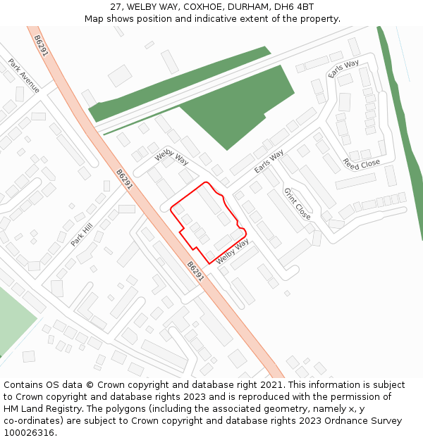 27, WELBY WAY, COXHOE, DURHAM, DH6 4BT: Location map and indicative extent of plot