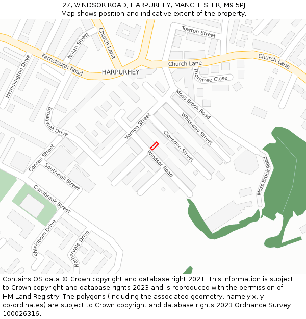 27, WINDSOR ROAD, HARPURHEY, MANCHESTER, M9 5PJ: Location map and indicative extent of plot