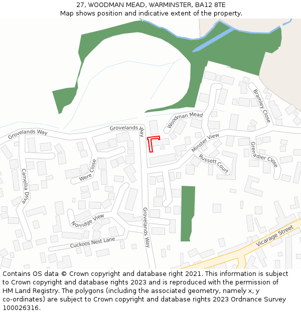 27, WOODMAN MEAD, WARMINSTER, BA12 8TE: Location map and indicative extent of plot
