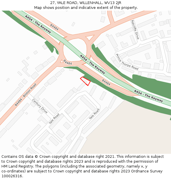 27, YALE ROAD, WILLENHALL, WV13 2JR: Location map and indicative extent of plot